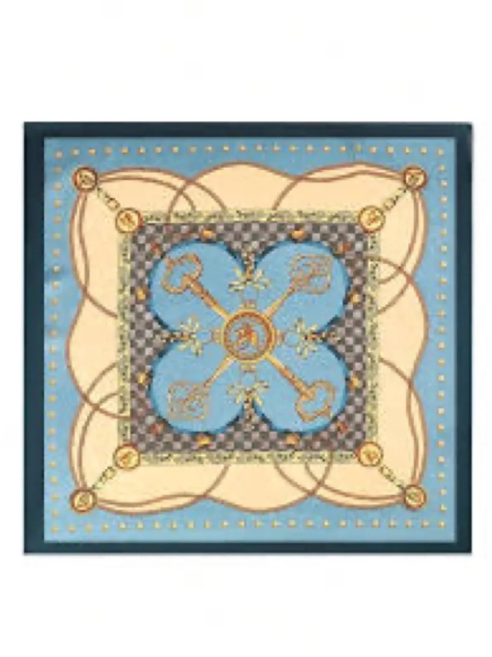 Silk Scarf Headwrap in Blue and Cream - Women's Fashion Accessory